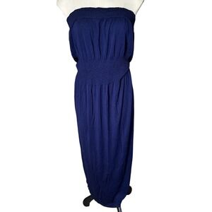 Lark + Grey Strapless Maxi Dress Women L/XL Navy Blue Smocked Waist‎ Tube Dress